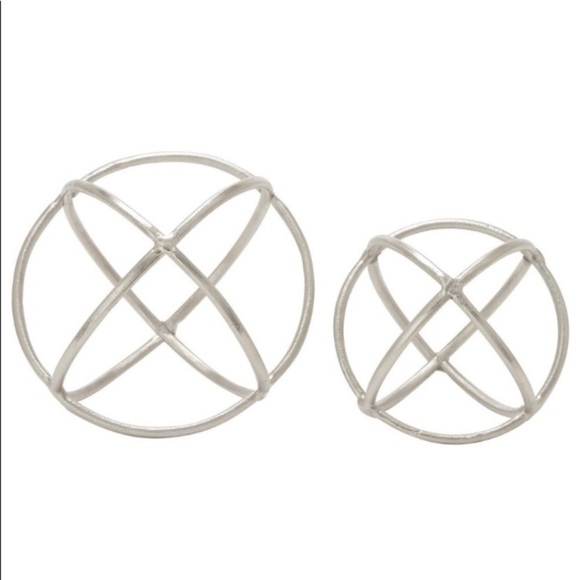 Two Metallic Nickel-Plated Geometric Orb Sculptures - Picture 2 of 4